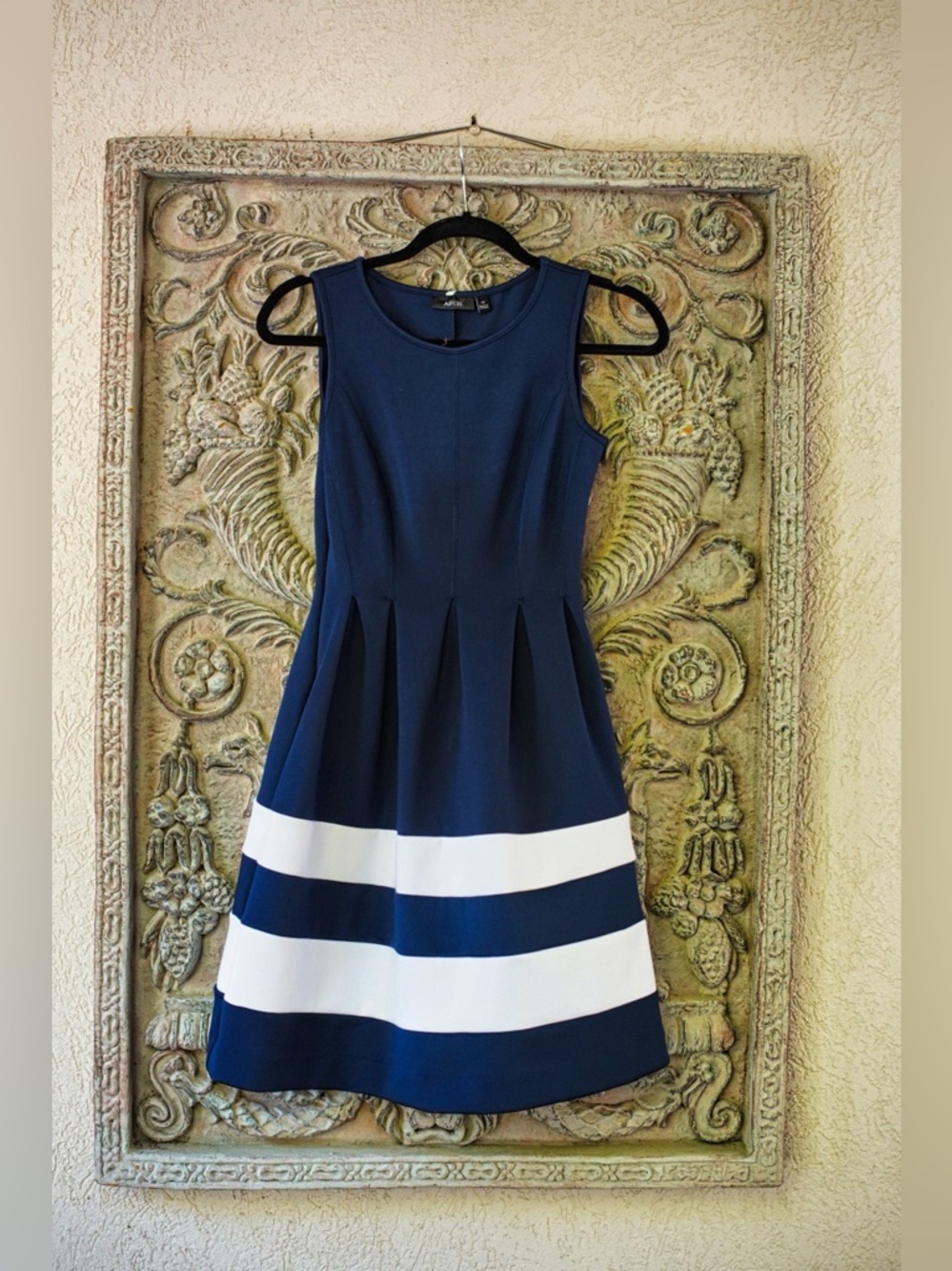Apt 9 Navy Blue White Striped Fit & Flare Dress with Pockets Size XS - Picture 1 of 5